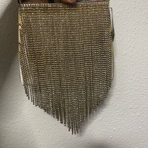 Nordstrom Gold Rhinestone Fringe Clutch